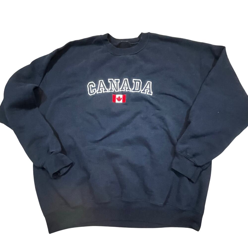 Canada Embroidered Crewneck Sweatshirt Navy Maple Leaf Flag Men Large